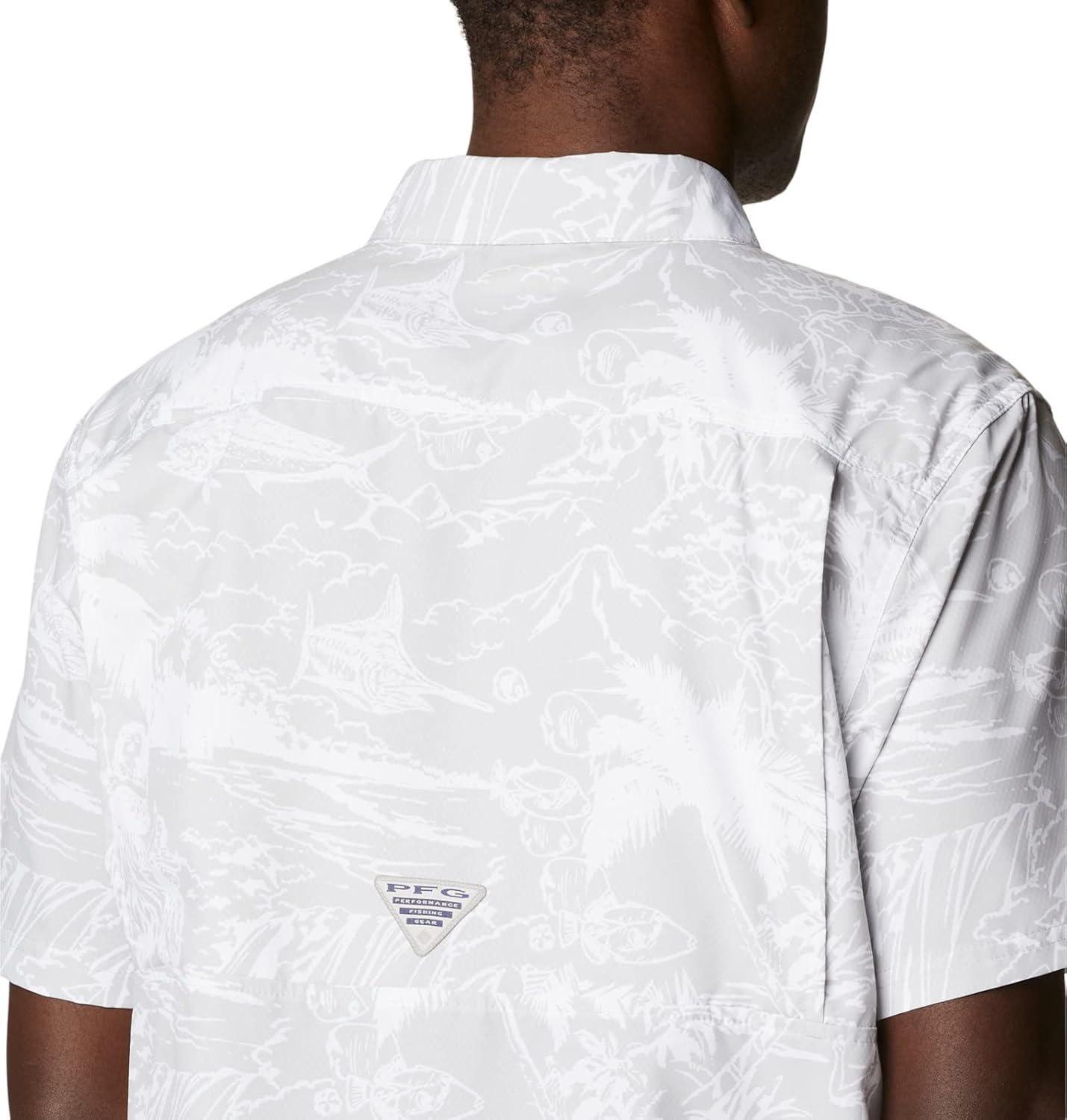 imageColumbia Mens Super Slack Tide Camp Shirt Short SleeveCool Grey Hula Fish Print