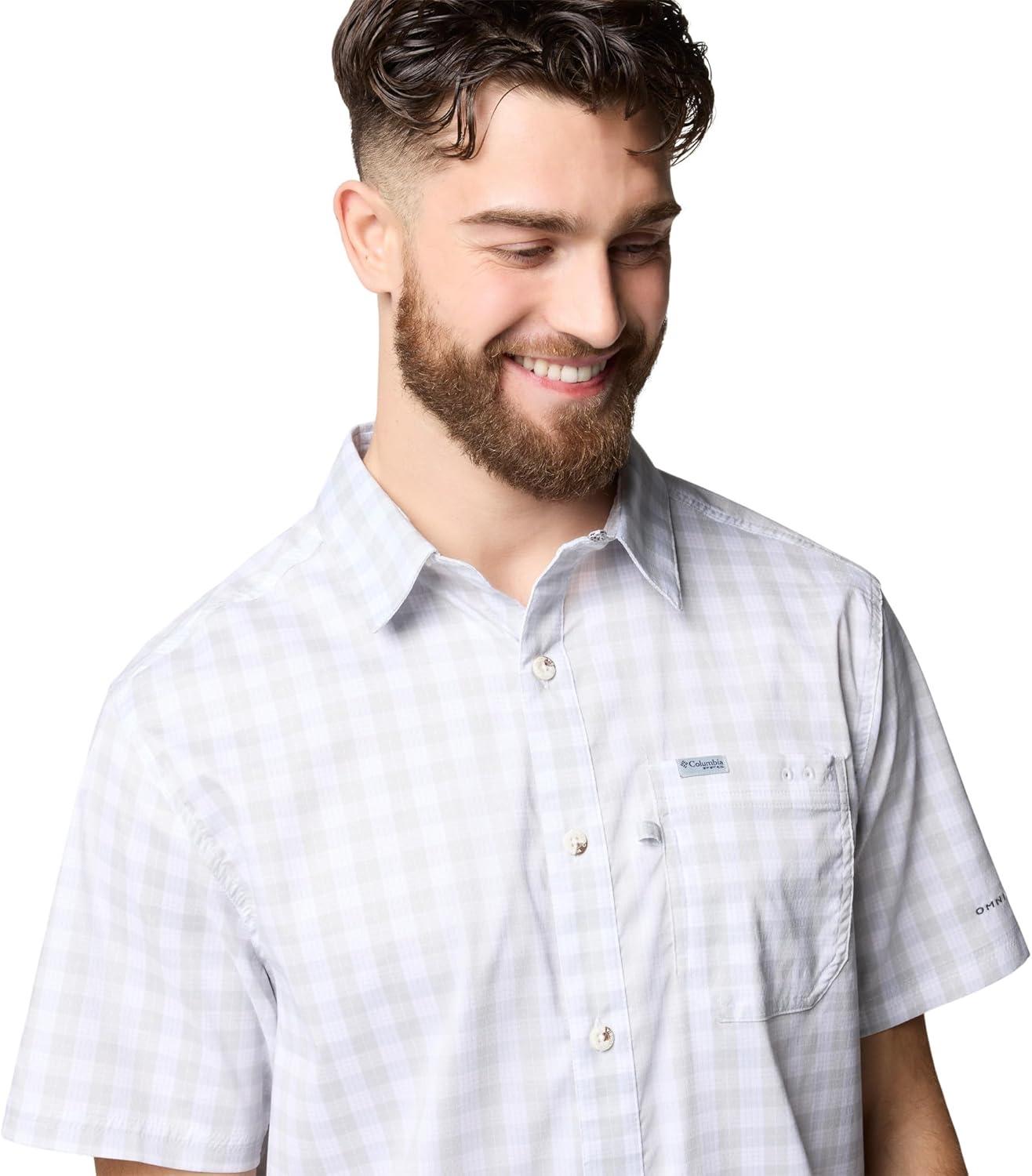 imageColumbia Mens Super Slack Tide Camp Shirt Short SleeveCool Grey Palaka Grid