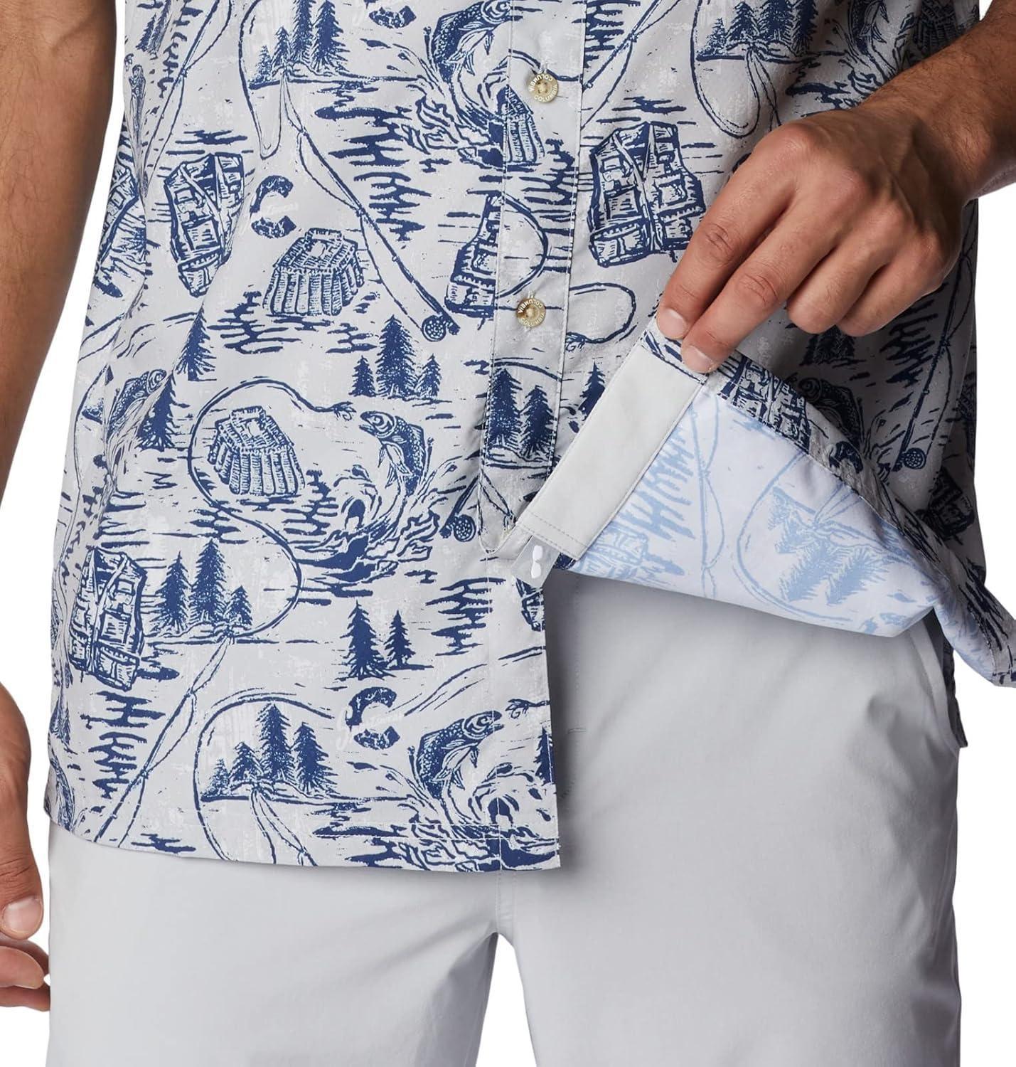 imageColumbia Mens Super Slack Tide Camp Shirt Short SleeveCool Grey Pfg Origins Print