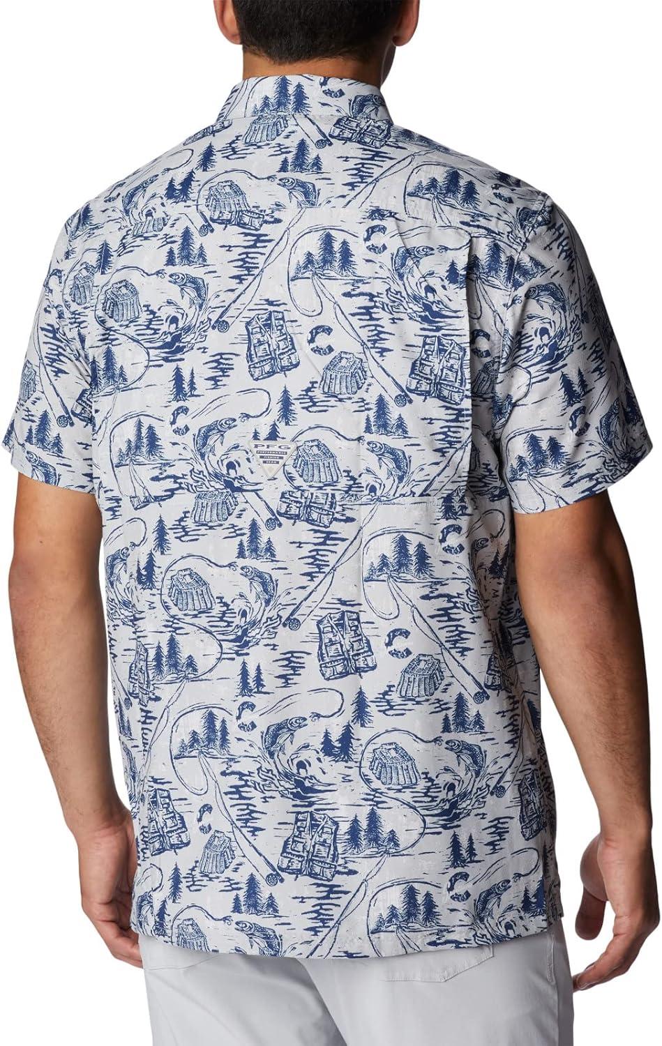 imageColumbia Mens Super Slack Tide Camp Shirt Short SleeveCool Grey Pfg Origins Print