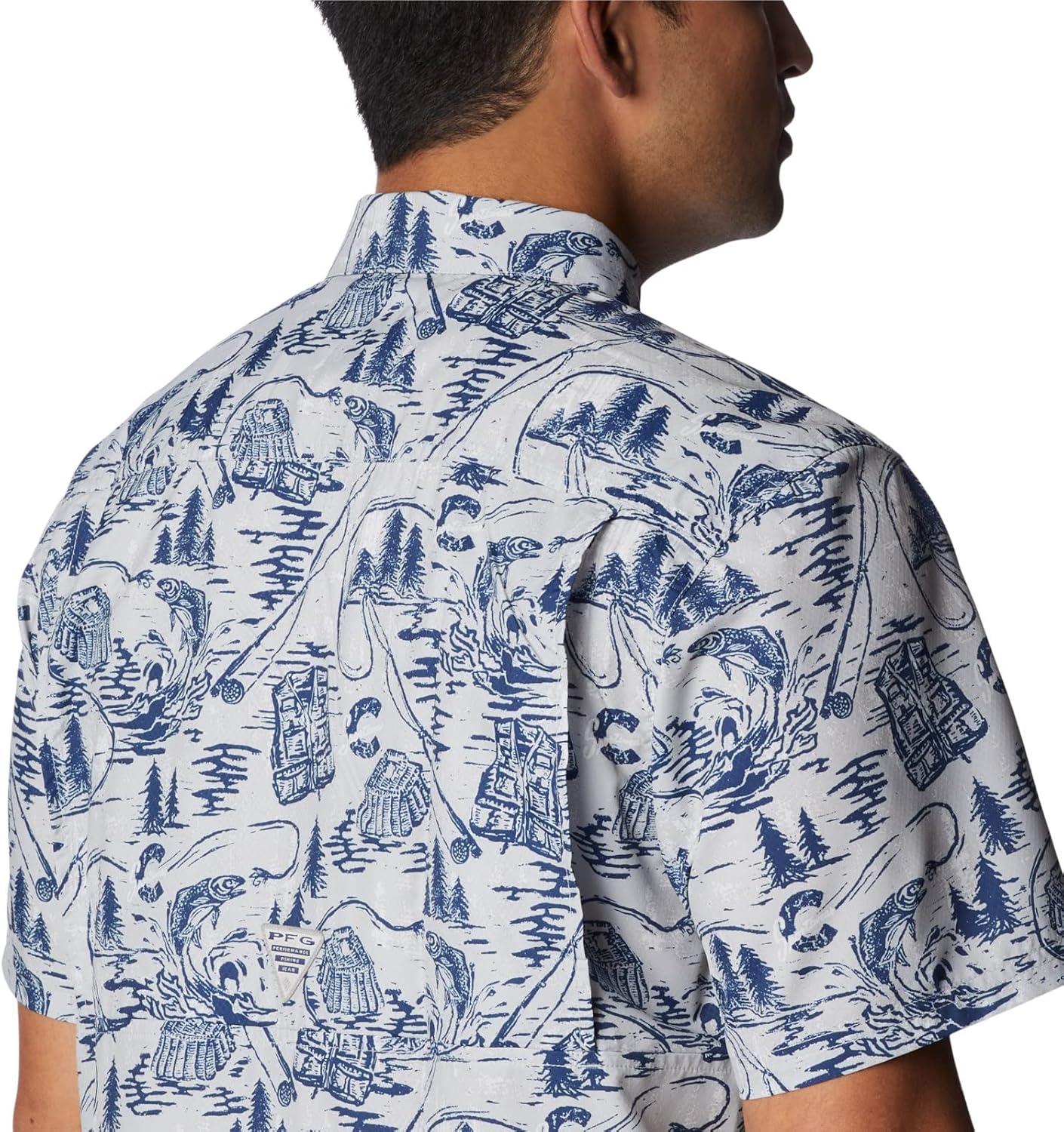 imageColumbia Mens Super Slack Tide Camp Shirt Short SleeveCool Grey Pfg Origins Print