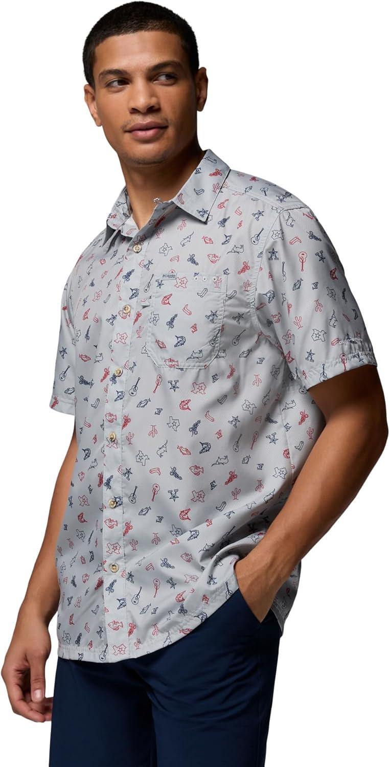 imageColumbia Mens Super Slack Tide Camp Shirt Short SleeveCool Grey Take Me to Texas