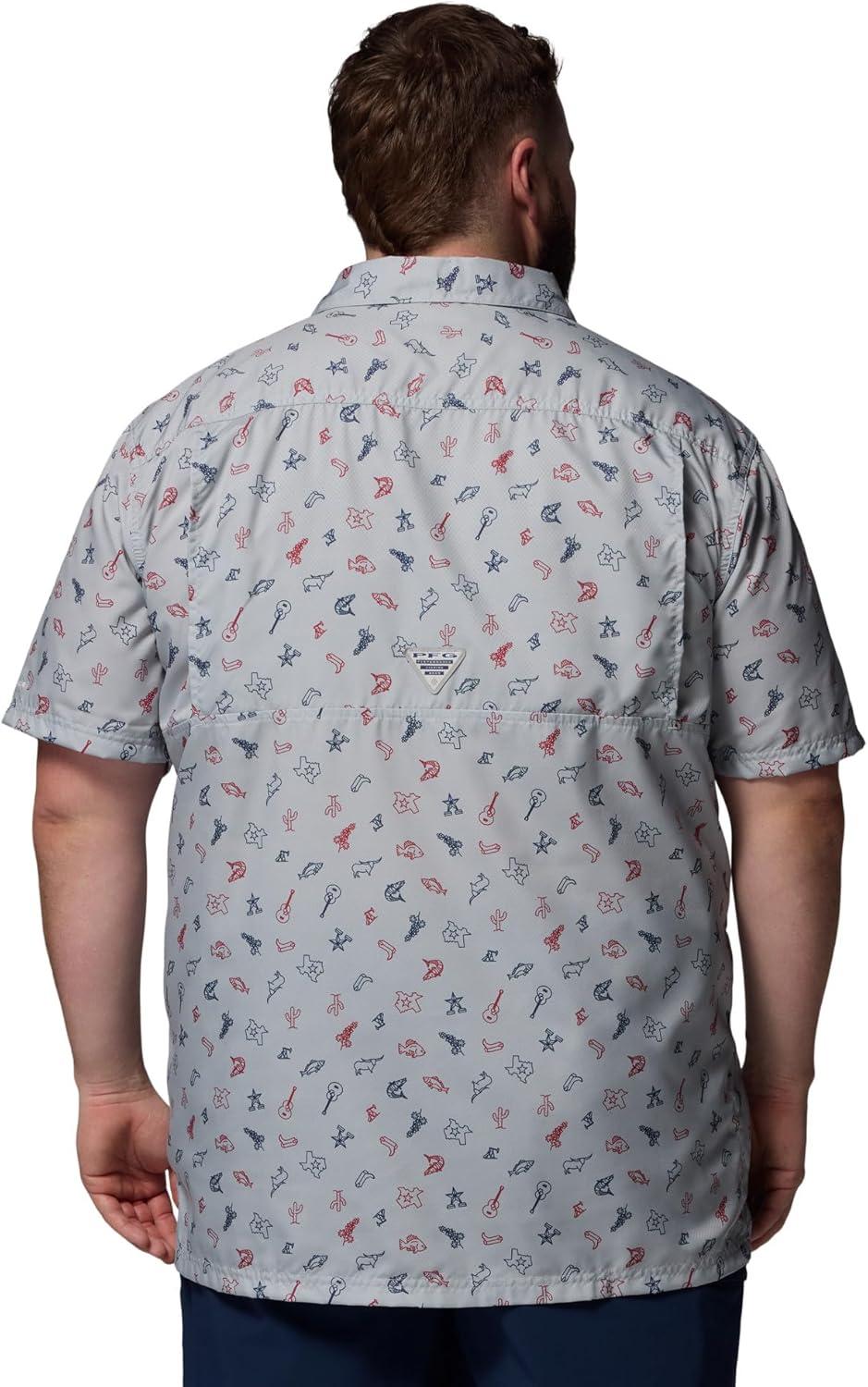 imageColumbia Mens Super Slack Tide Camp Shirt Short SleeveCool Grey Take Me to Texas