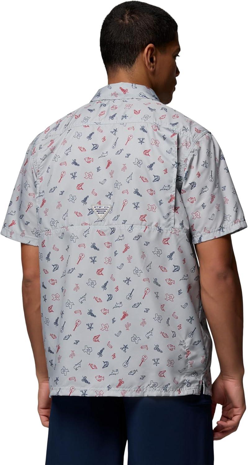 imageColumbia Mens Super Slack Tide Camp Shirt Short SleeveCool Grey Take Me to Texas