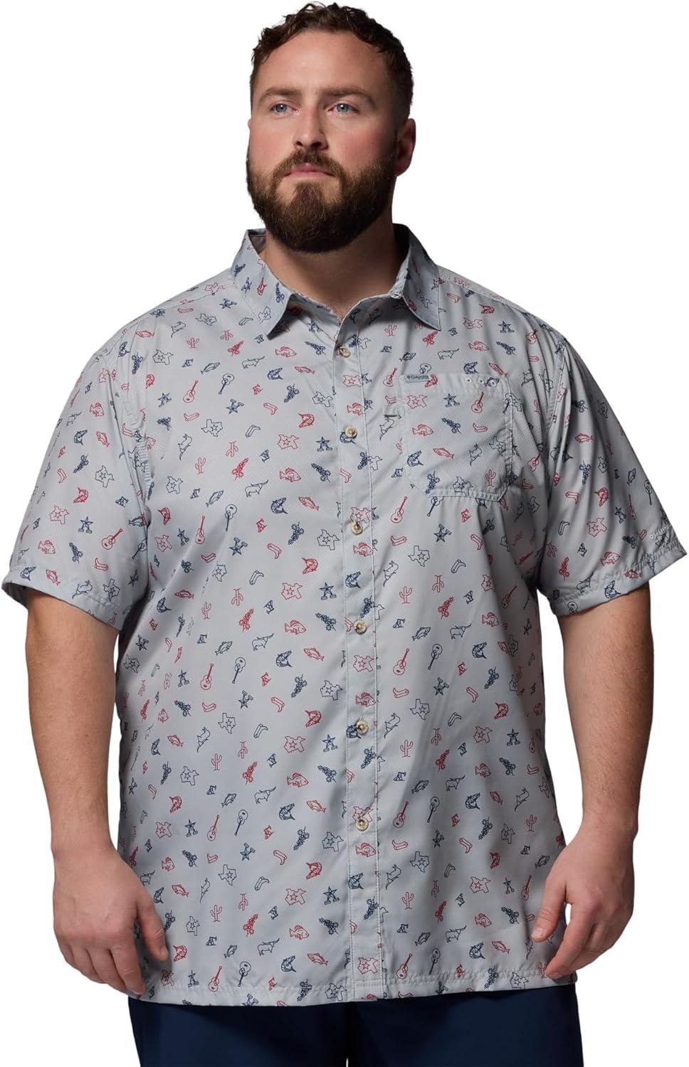 imageColumbia Mens Super Slack Tide Camp Shirt Short SleeveCool Grey Take Me to Texas