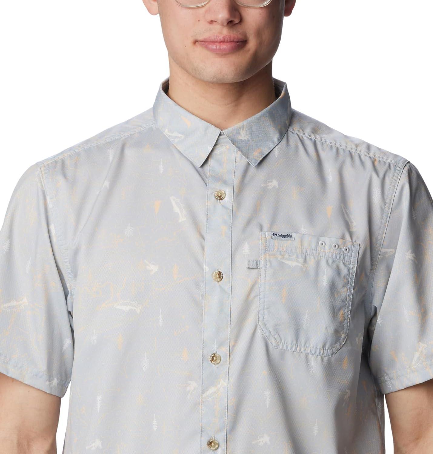 imageColumbia Mens Super Slack Tide Camp Shirt Short SleeveCool Grey Trout N About Print
