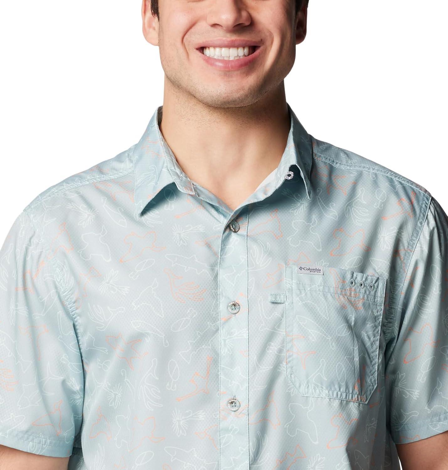 imageColumbia Mens Super Slack Tide Camp Shirt Short SleeveCrushed Blue Casted N Blasted