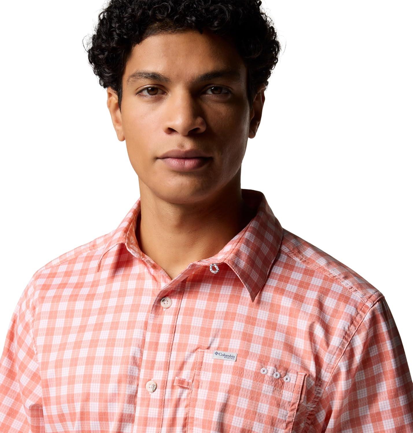 imageColumbia Mens Super Slack Tide Camp Shirt Short SleeveFaded Peach Palaka Grid