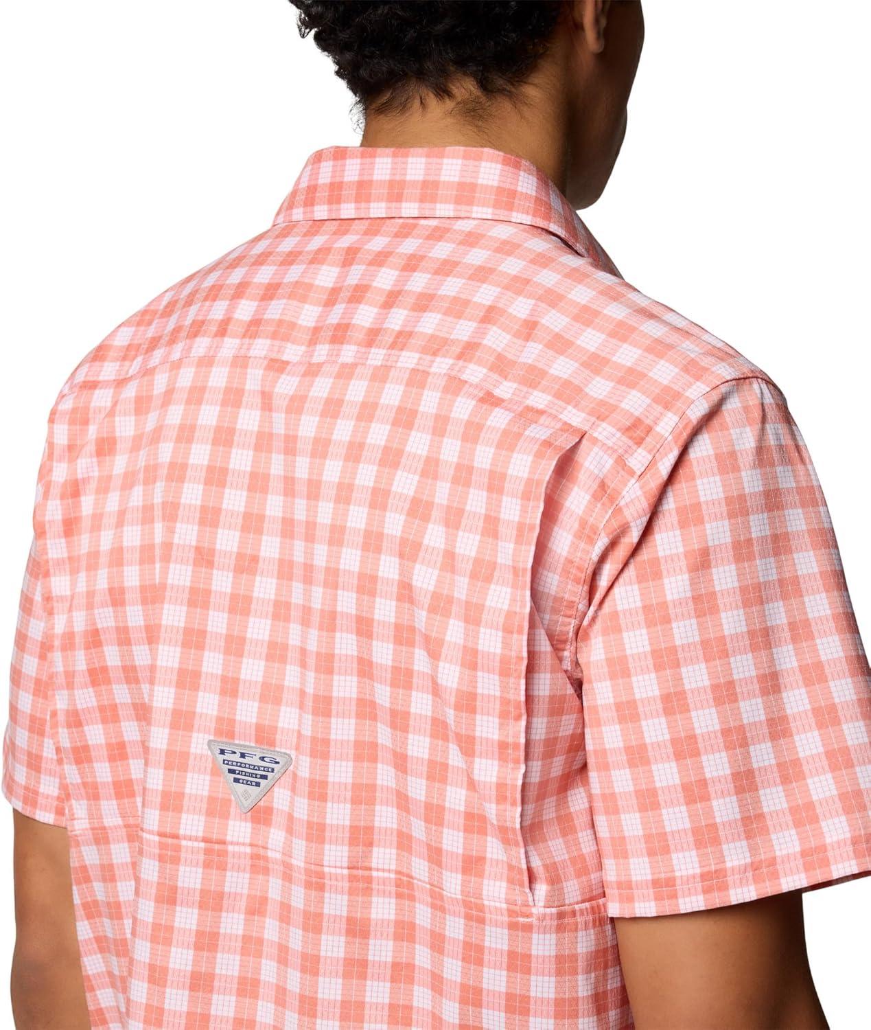 imageColumbia Mens Super Slack Tide Camp Shirt Short SleeveFaded Peach Palaka Grid