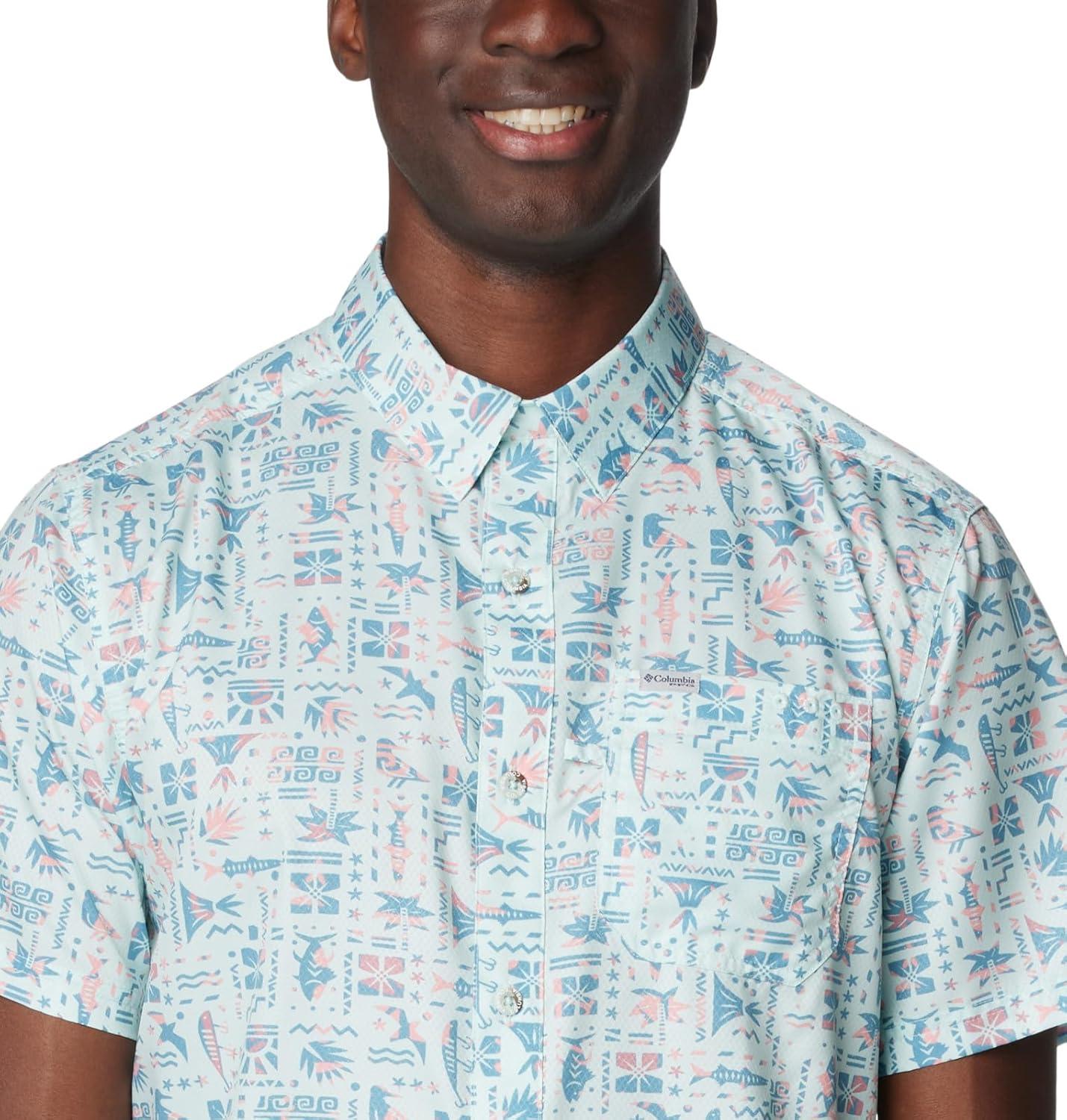 imageColumbia Mens Super Slack Tide Camp Shirt Short SleeveIcy Morn Fishtiki