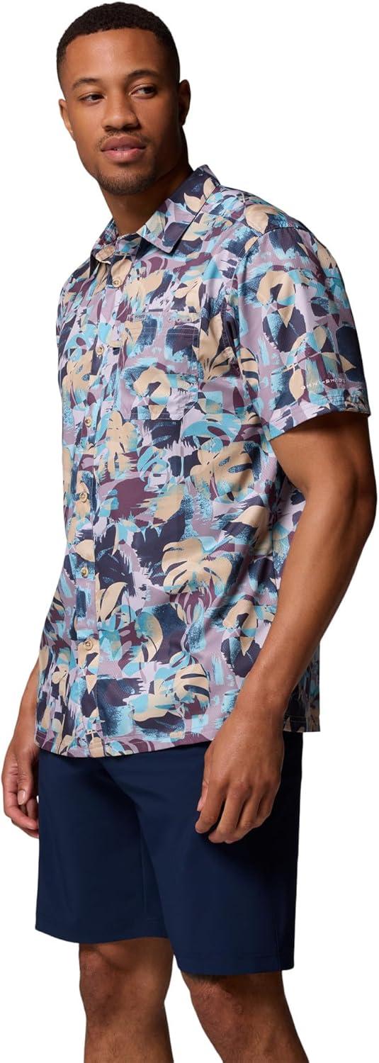 imageColumbia Mens Super Slack Tide Camp Shirt Short SleeveLavender Pearl Ikat Palms