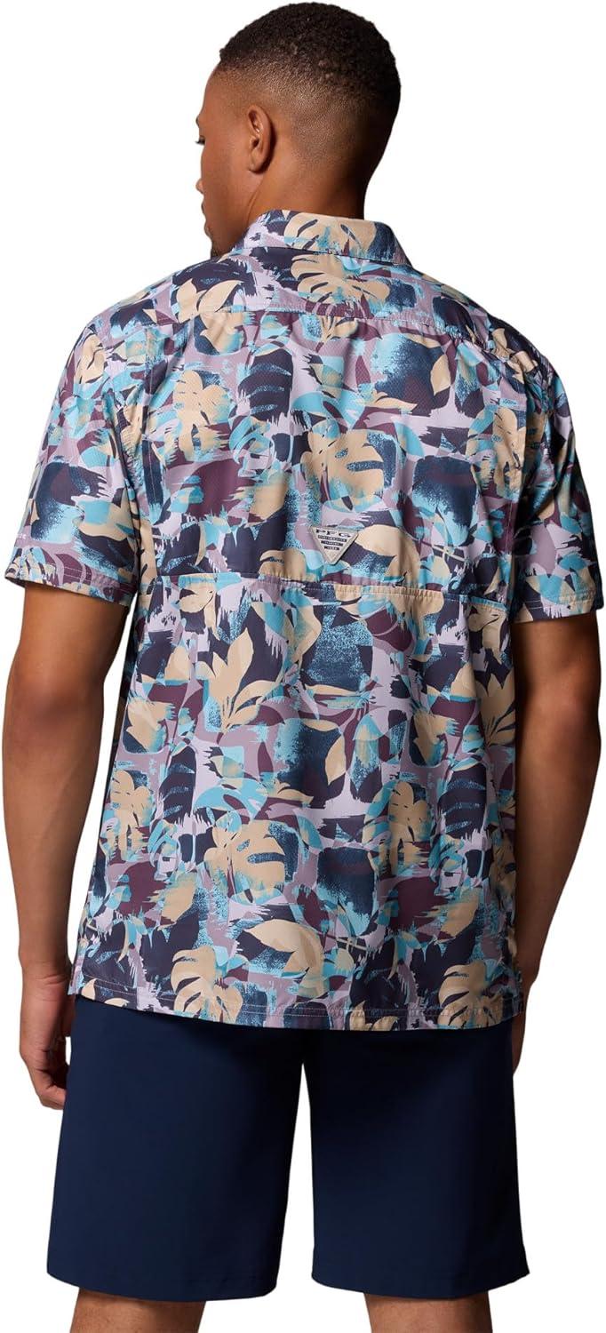 imageColumbia Mens Super Slack Tide Camp Shirt Short SleeveLavender Pearl Ikat Palms