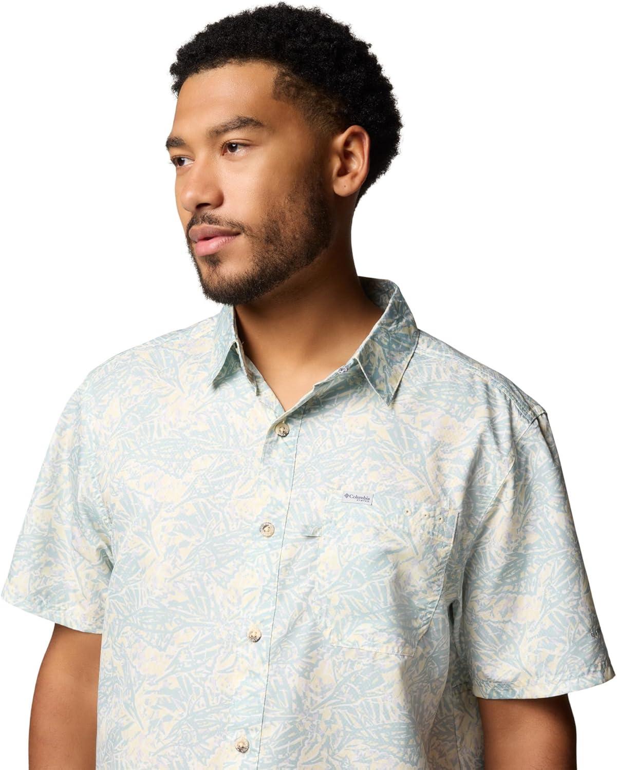 imageColumbia Mens Super Slack Tide Camp Shirt Short SleeveLemon Wash Marlin Palms