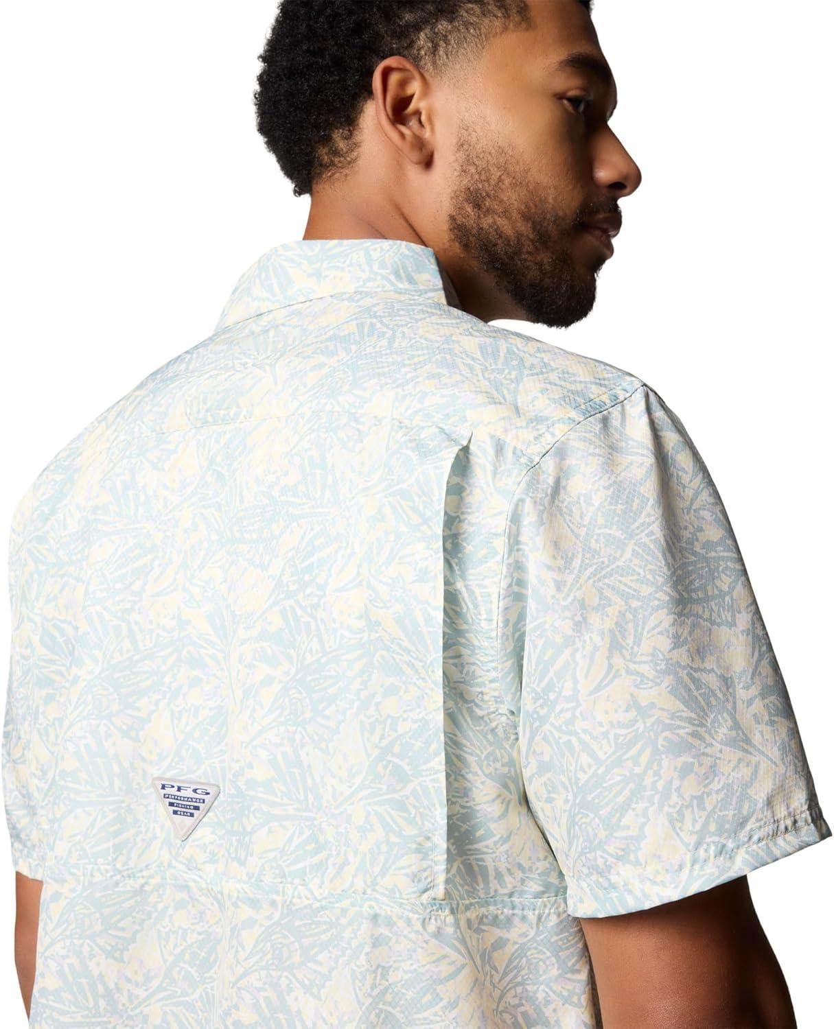imageColumbia Mens Super Slack Tide Camp Shirt Short SleeveLemon Wash Marlin Palms
