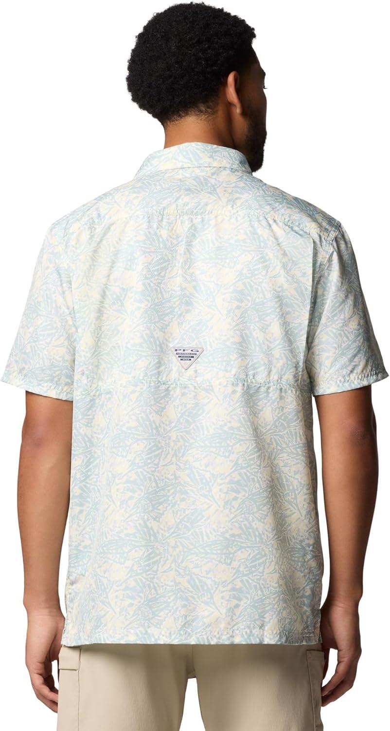 imageColumbia Mens Super Slack Tide Camp Shirt Short SleeveLemon Wash Marlin Palms