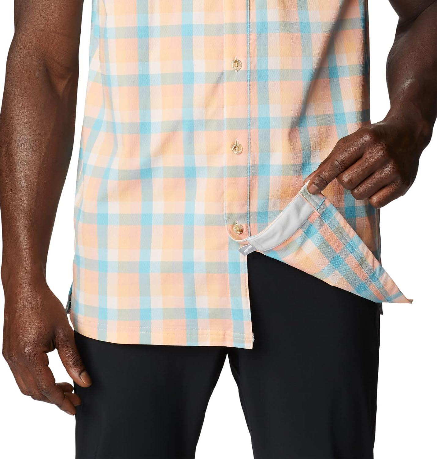 imageColumbia Mens Super Slack Tide Camp Shirt Short SleeveLight Coral Mid Gingham