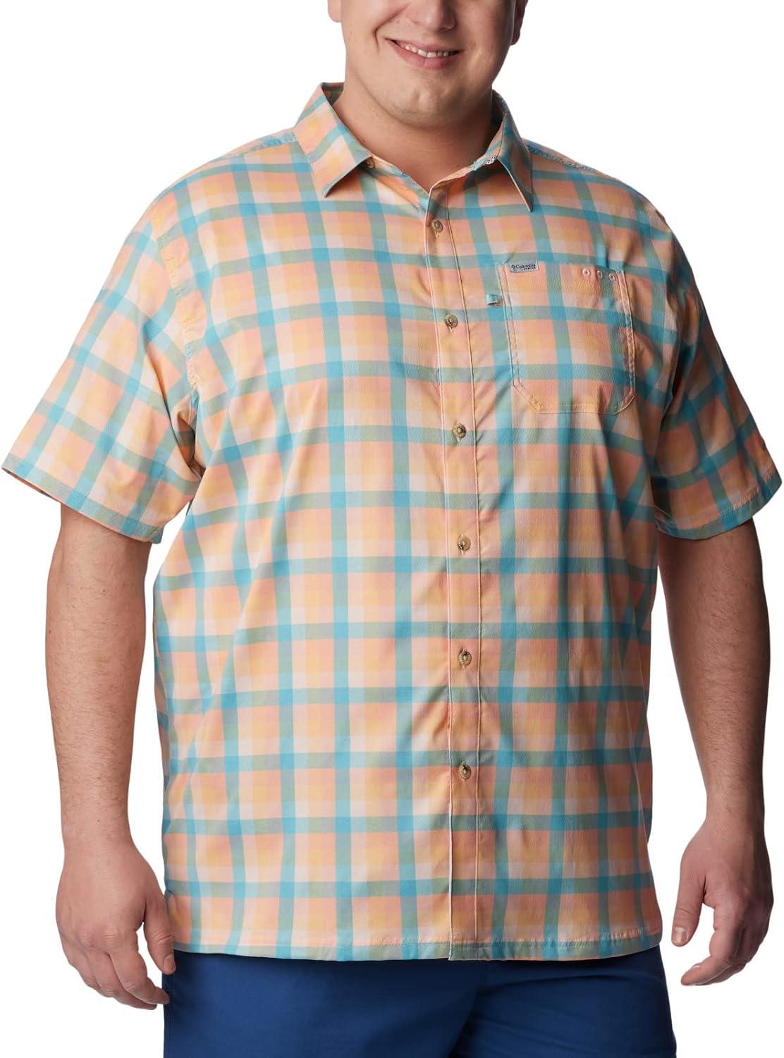 imageColumbia Mens Super Slack Tide Camp Shirt Short SleeveLight Coral Mid Gingham