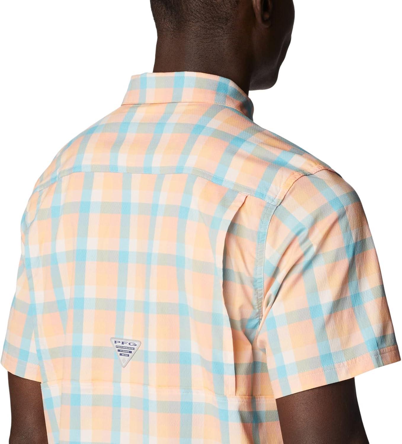 imageColumbia Mens Super Slack Tide Camp Shirt Short SleeveLight Coral Mid Gingham
