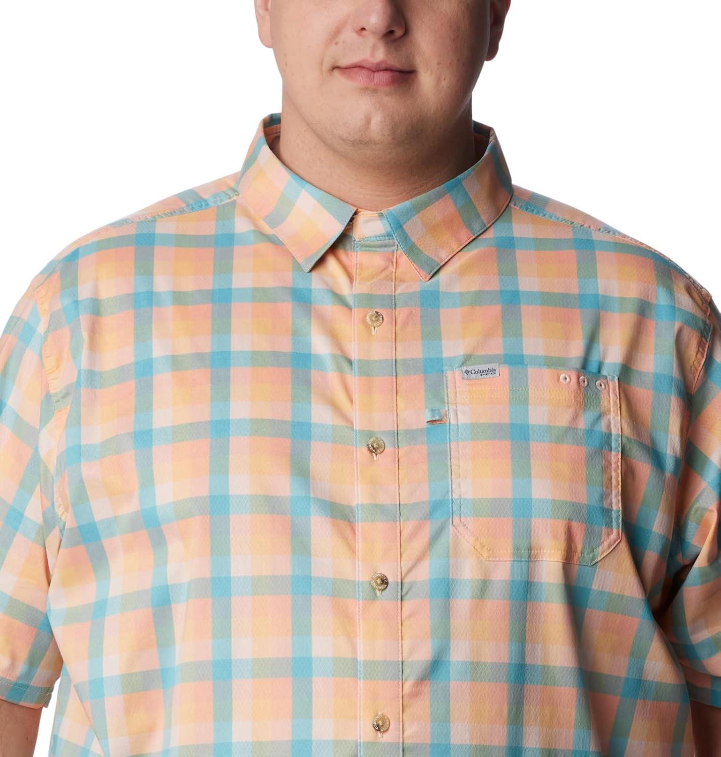 imageColumbia Mens Super Slack Tide Camp Shirt Short SleeveLight Coral Mid Gingham