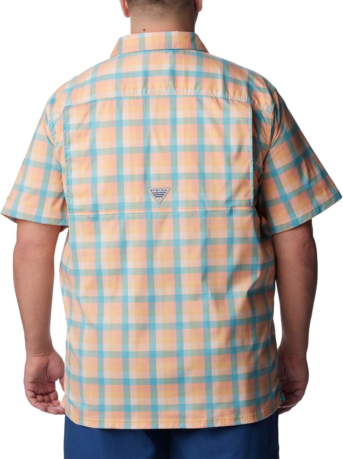 imageColumbia Mens Super Slack Tide Camp Shirt Short SleeveLight Coral Mid Gingham