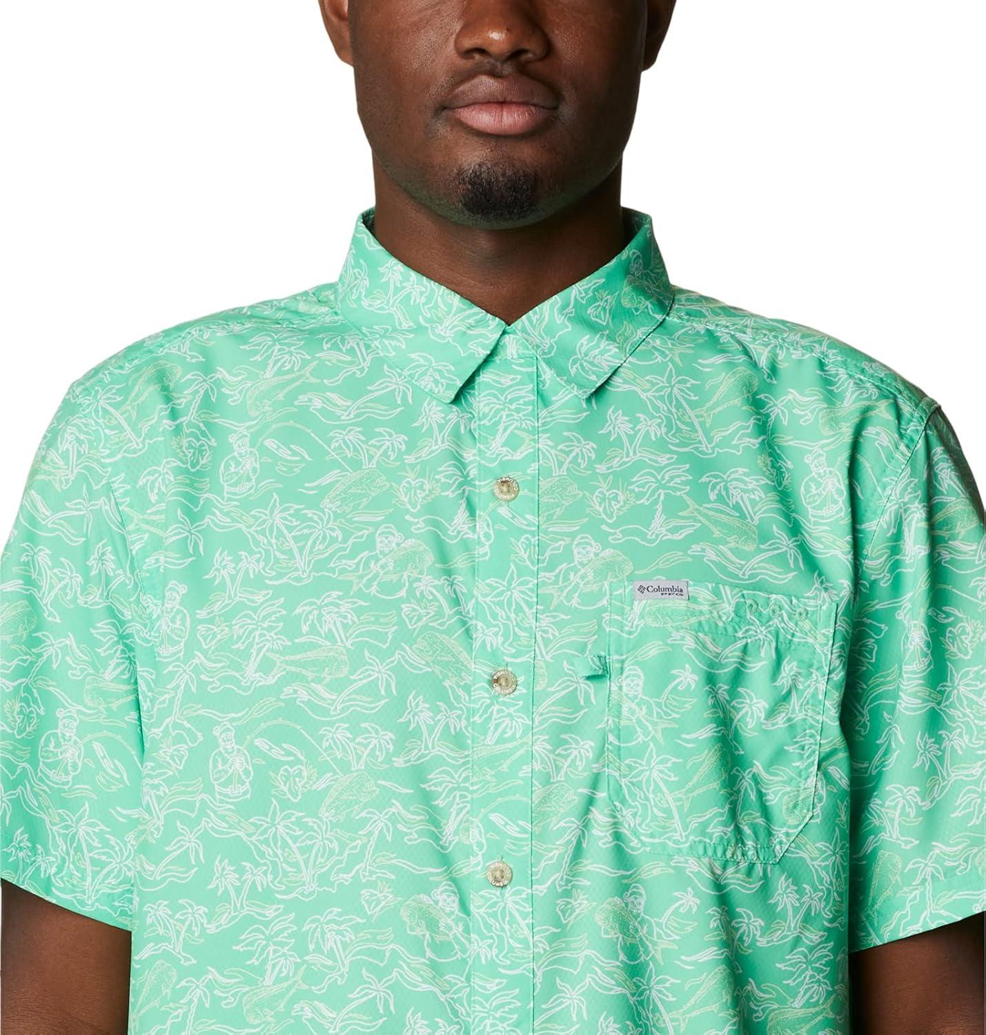 imageColumbia Mens Super Slack Tide Camp Shirt Short SleeveLight Jade Merry Mahi Print