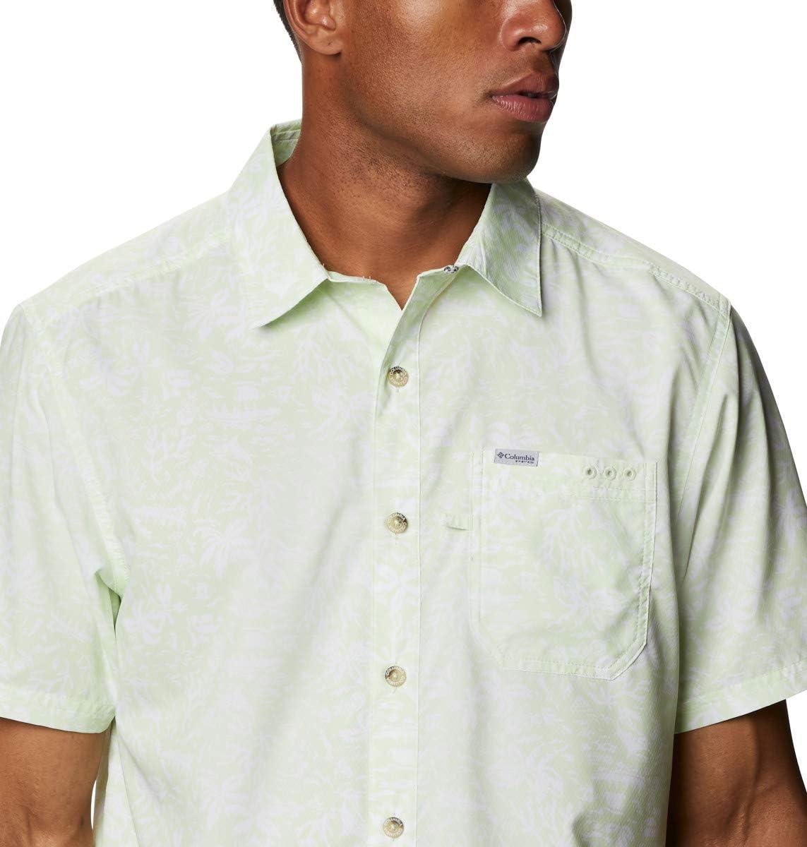 imageColumbia Mens Super Slack Tide Camp Shirt Short SleeveLight Lime Kona Print