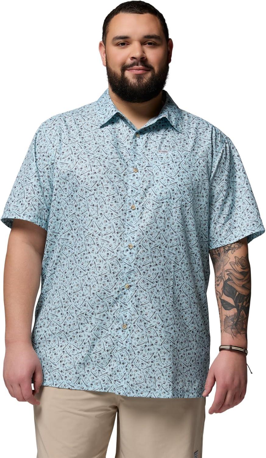 imageColumbia Mens Super Slack Tide Camp Shirt Short SleeveMarine Light Gone Fishin