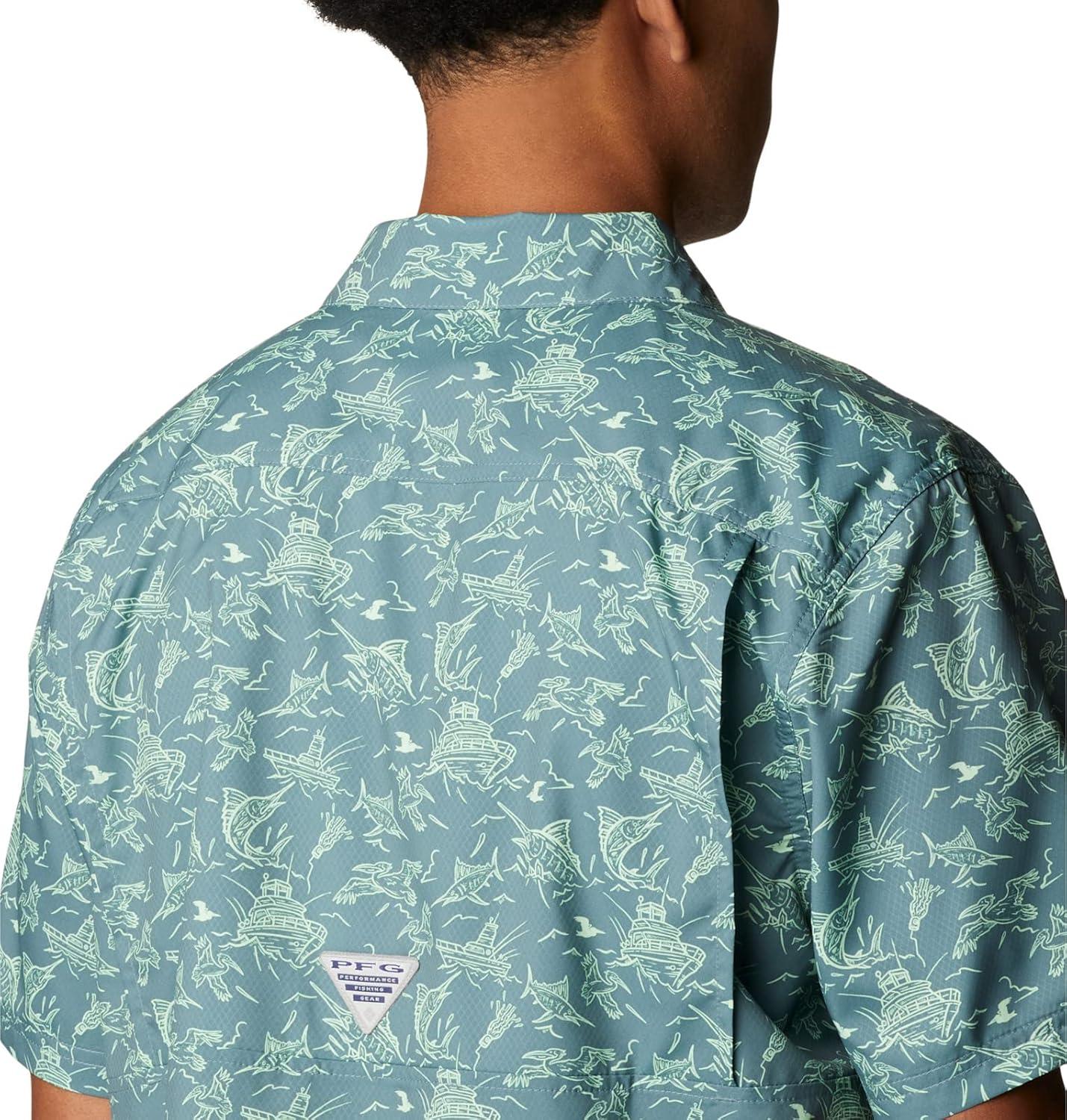 imageColumbia Mens Super Slack Tide Camp Shirt Short SleeveMetal Small Mighty Marlins Print