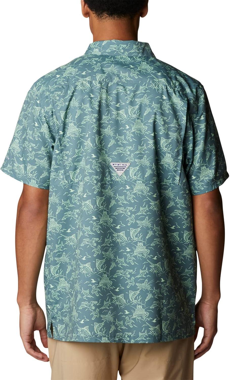 imageColumbia Mens Super Slack Tide Camp Shirt Short SleeveMetal Small Mighty Marlins Print