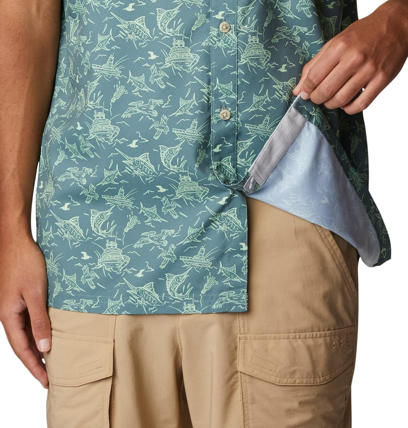 imageColumbia Mens Super Slack Tide Camp Shirt Short SleeveMetal Small Mighty Marlins Print