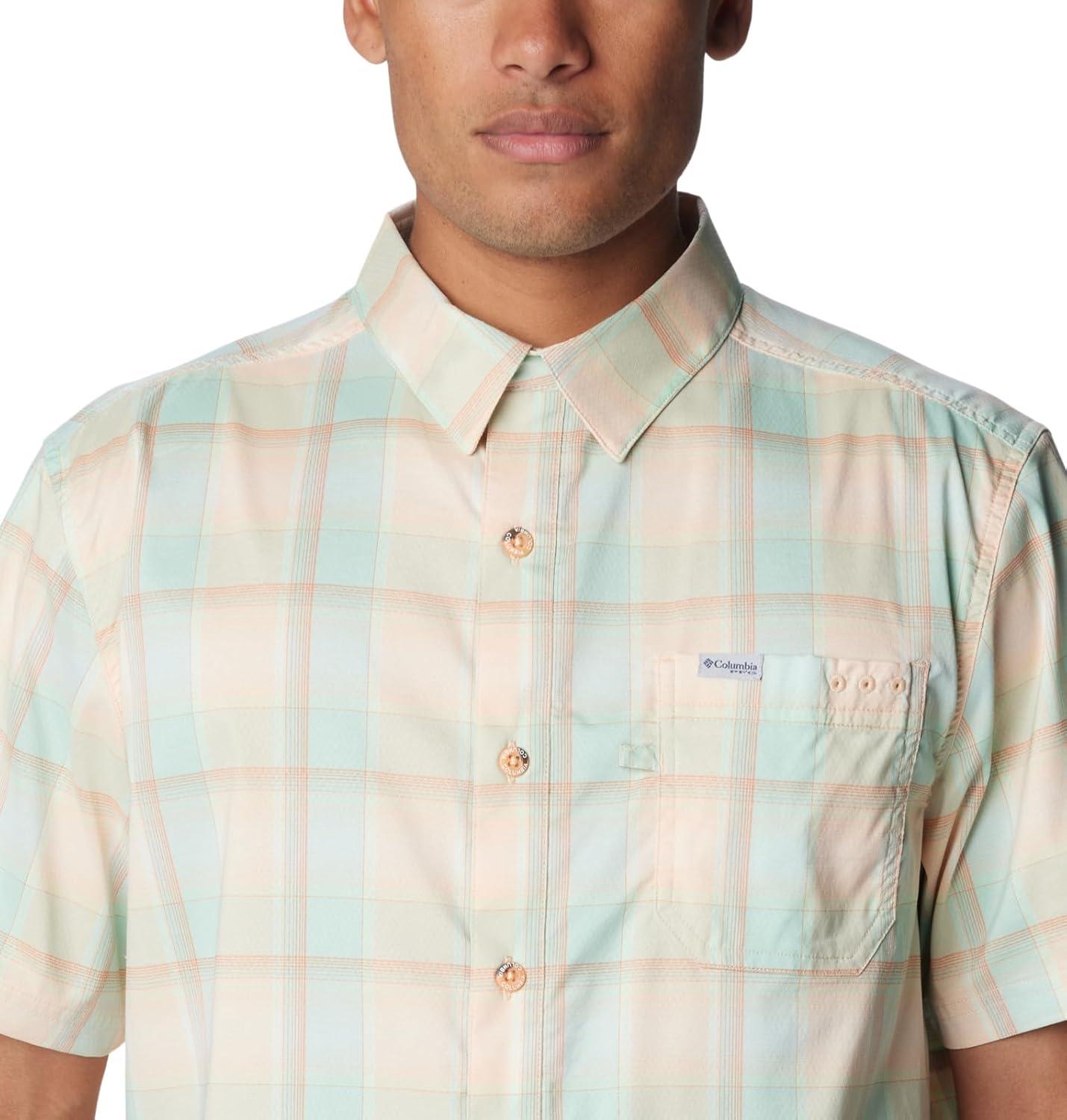 imageColumbia Mens Super Slack Tide Camp Shirt Short SleeveNew Mint Ombre Check