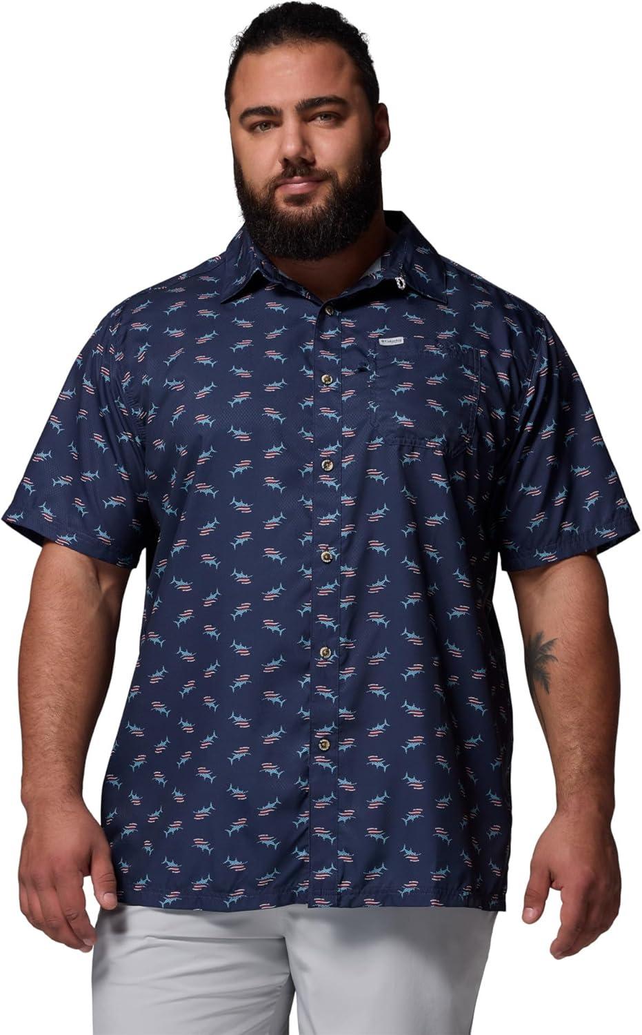 imageColumbia Mens Super Slack Tide Camp Shirt Short SleeveNocturnal Bluefin Pride