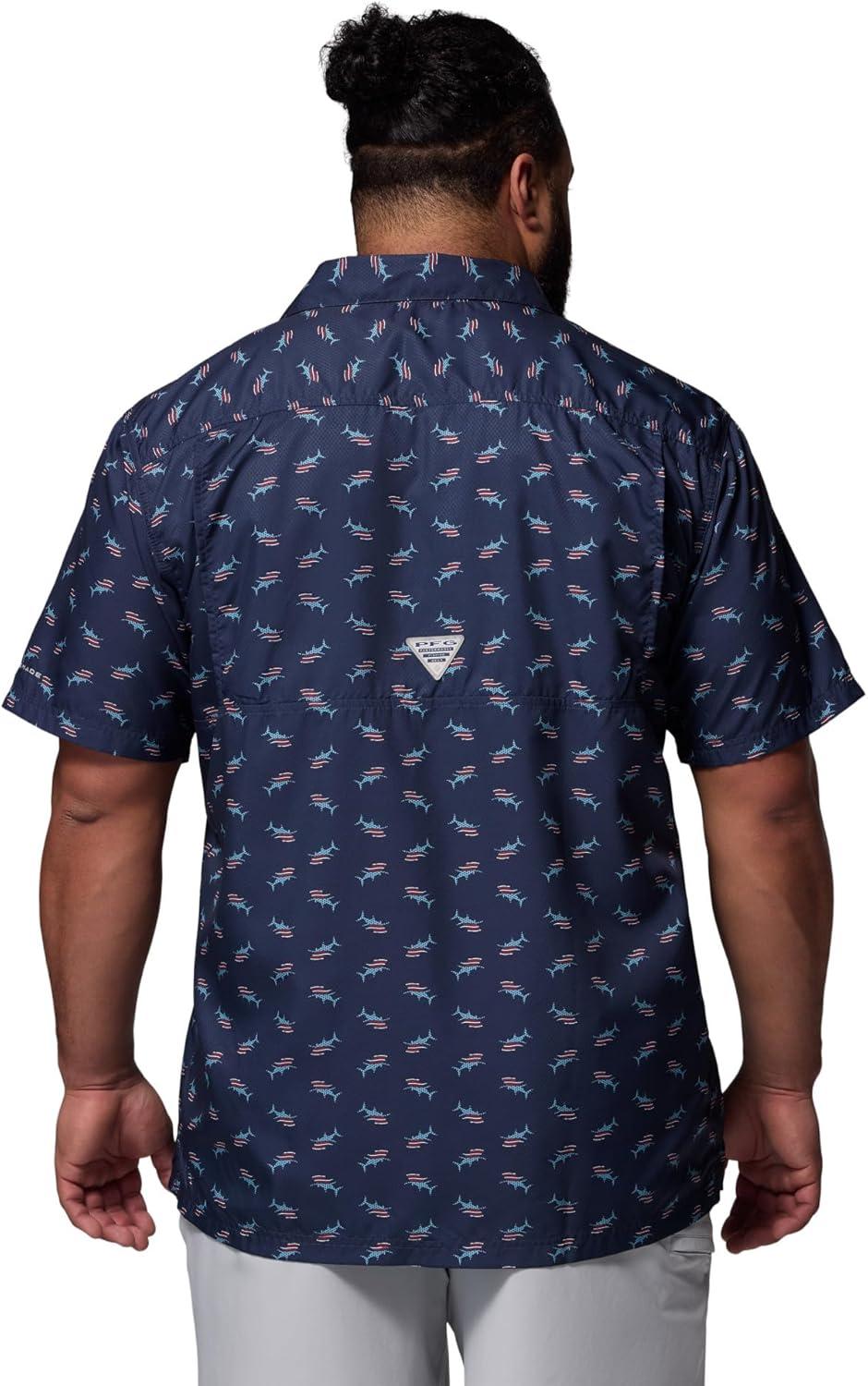 imageColumbia Mens Super Slack Tide Camp Shirt Short SleeveNocturnal Bluefin Pride