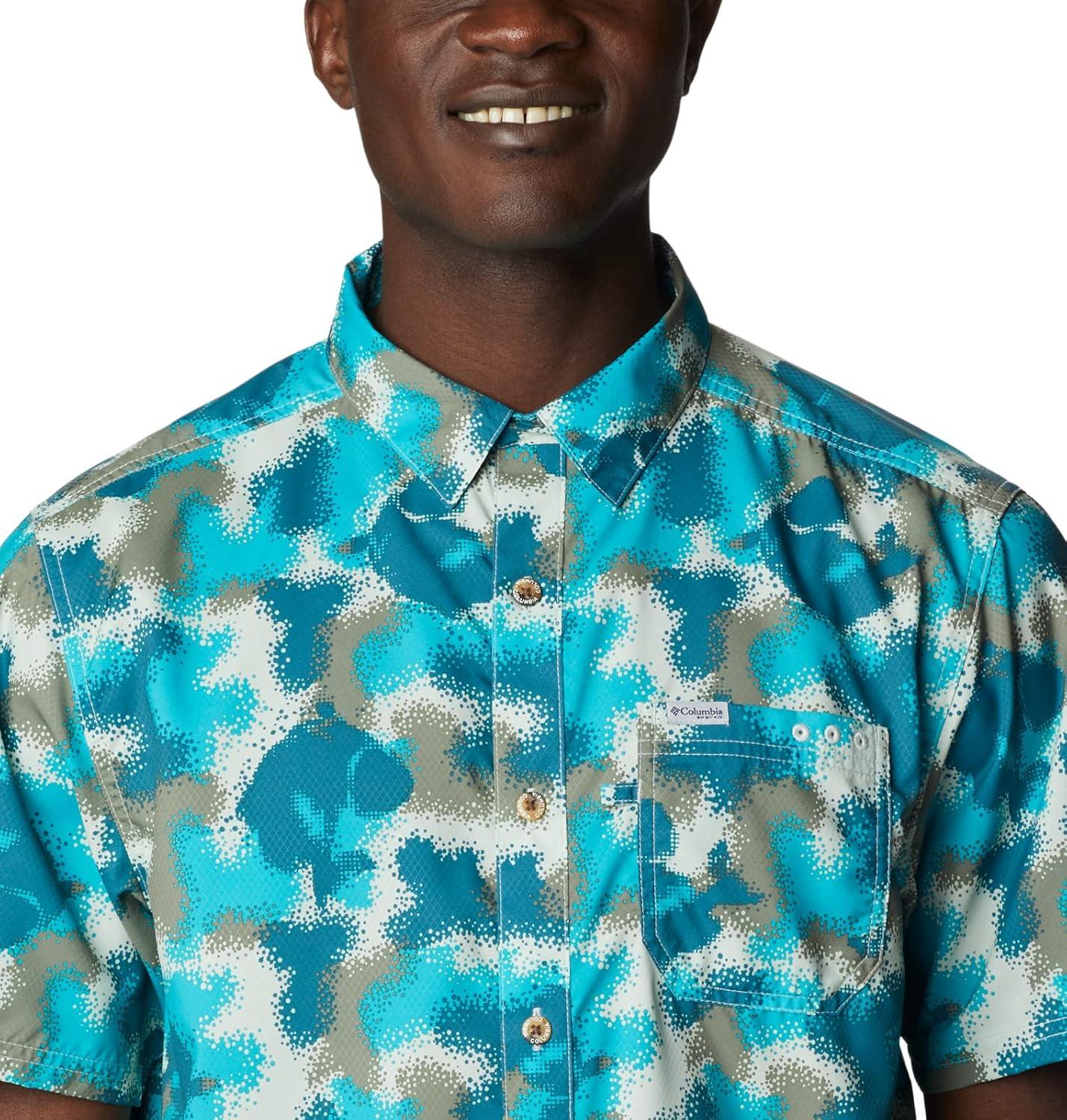 imageColumbia Mens Super Slack Tide Camp Shirt Short SleeveOcean Teal Bass Camo