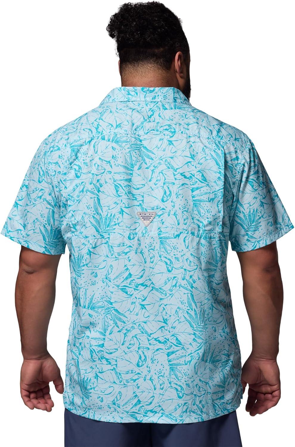 imageColumbia Mens Super Slack Tide Camp Shirt Short SleeveOcean Teal Leoleaves