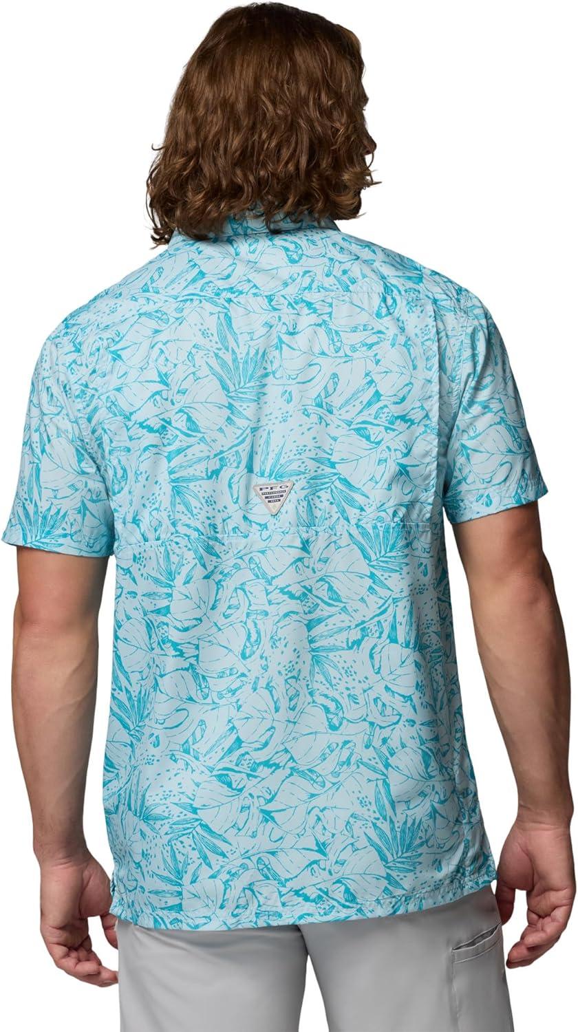 imageColumbia Mens Super Slack Tide Camp Shirt Short SleeveOcean Teal Leoleaves