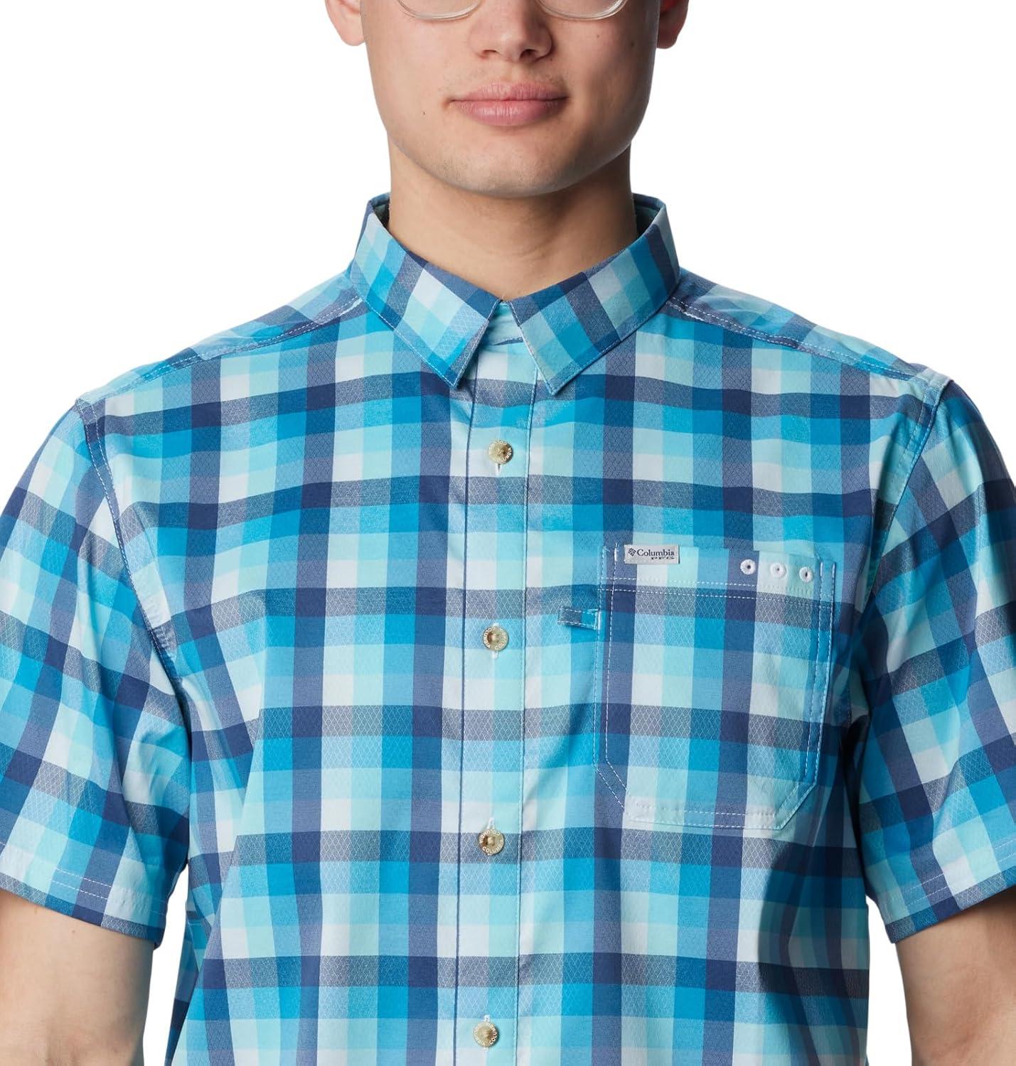 imageColumbia Mens Super Slack Tide Camp Shirt Short SleevePool Mid Gingham