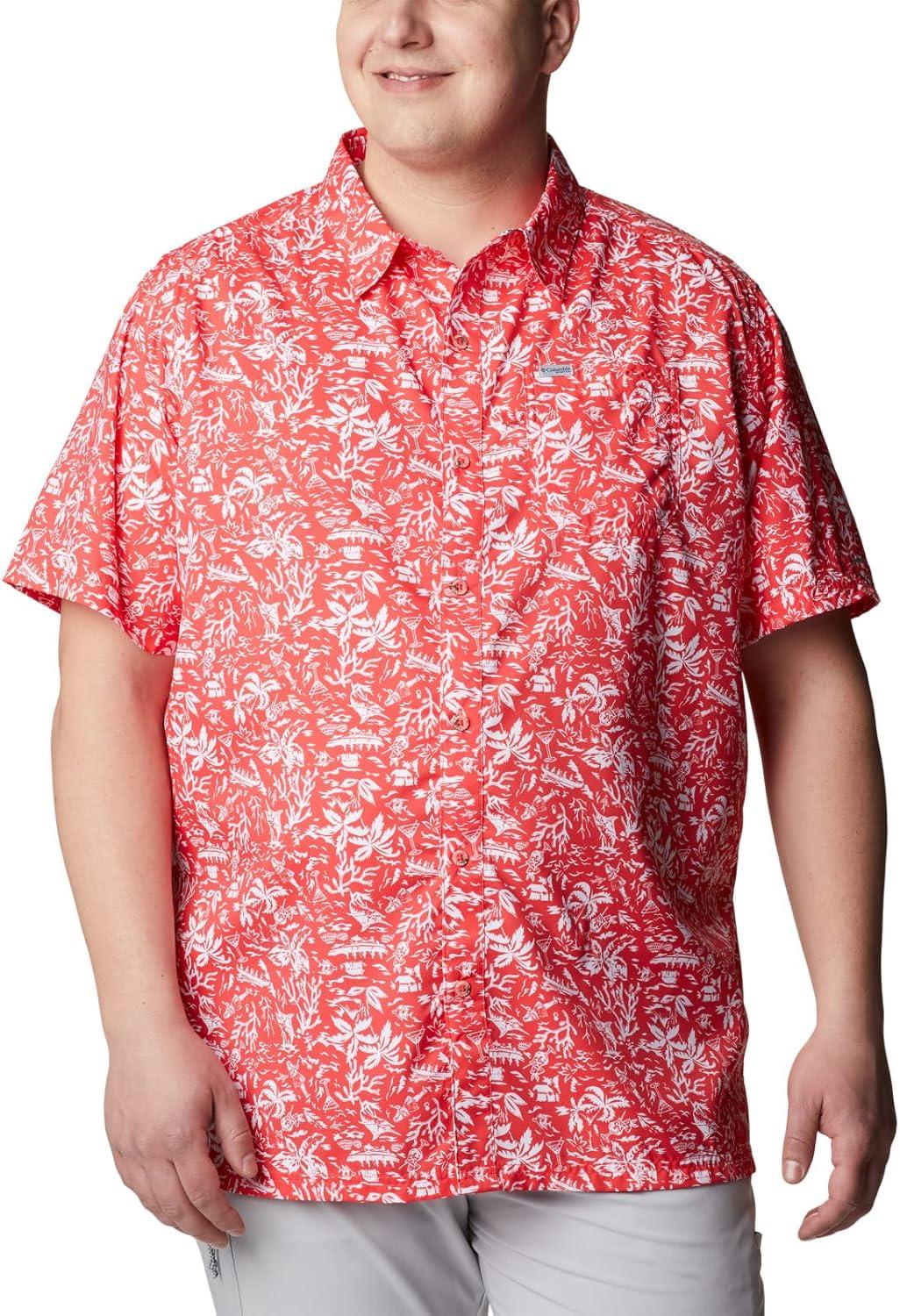 imageColumbia Mens Super Slack Tide Camp Shirt Short SleeveRed Hibiscus Kona Print