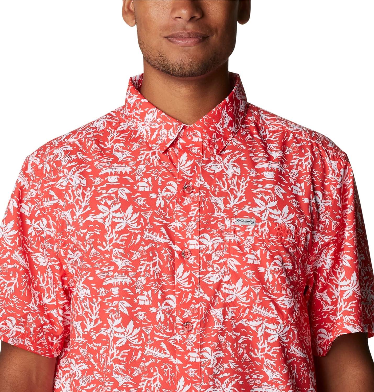 imageColumbia Mens Super Slack Tide Camp Shirt Short SleeveRed Hibiscus Kona Print
