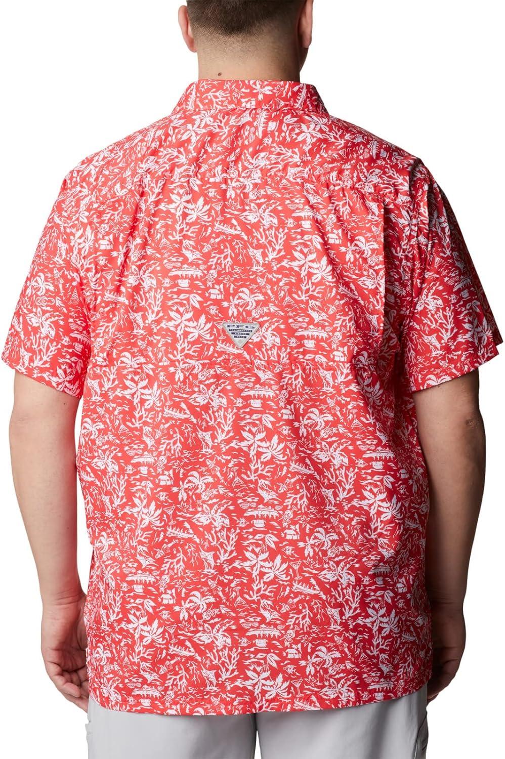imageColumbia Mens Super Slack Tide Camp Shirt Short SleeveRed Hibiscus Kona Print