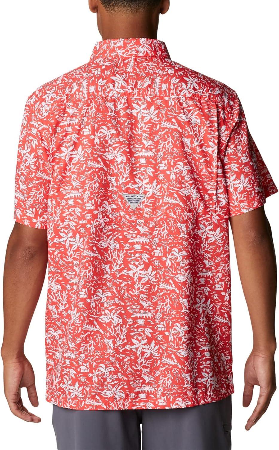 imageColumbia Mens Super Slack Tide Camp Shirt Short SleeveRed Hibiscus Kona Print