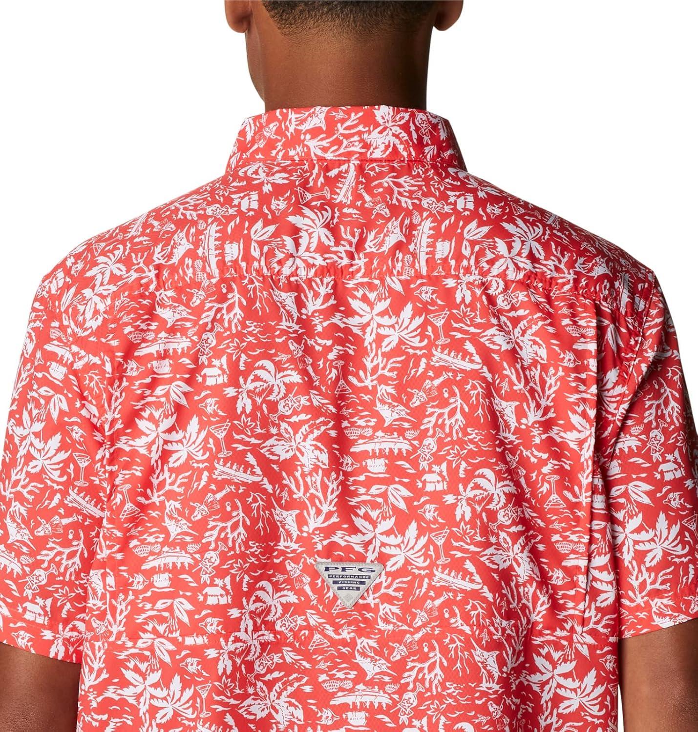 imageColumbia Mens Super Slack Tide Camp Shirt Short SleeveRed Hibiscus Kona Print