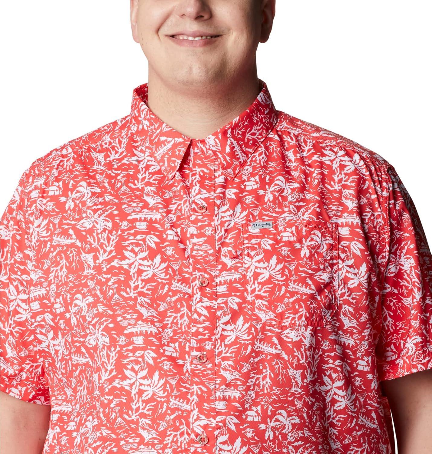 imageColumbia Mens Super Slack Tide Camp Shirt Short SleeveRed Hibiscus Kona Print