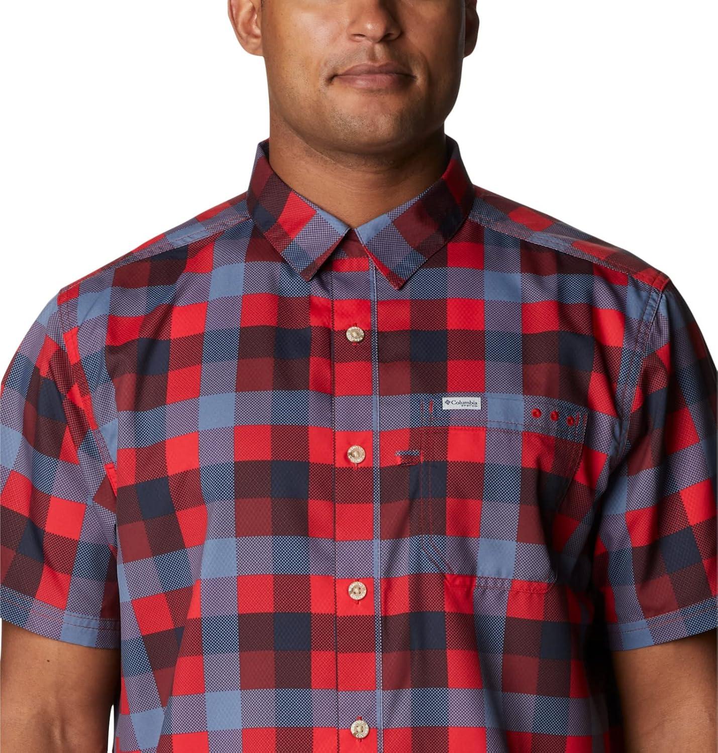 imageColumbia Mens Super Slack Tide Camp Shirt Short SleeveRed Jasper Multi Gingham