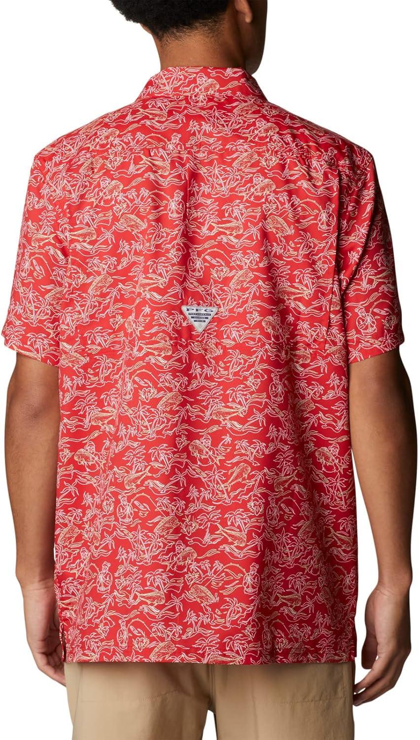 imageColumbia Mens Super Slack Tide Camp Shirt Short SleeveRed Spark Merry Mahi Print