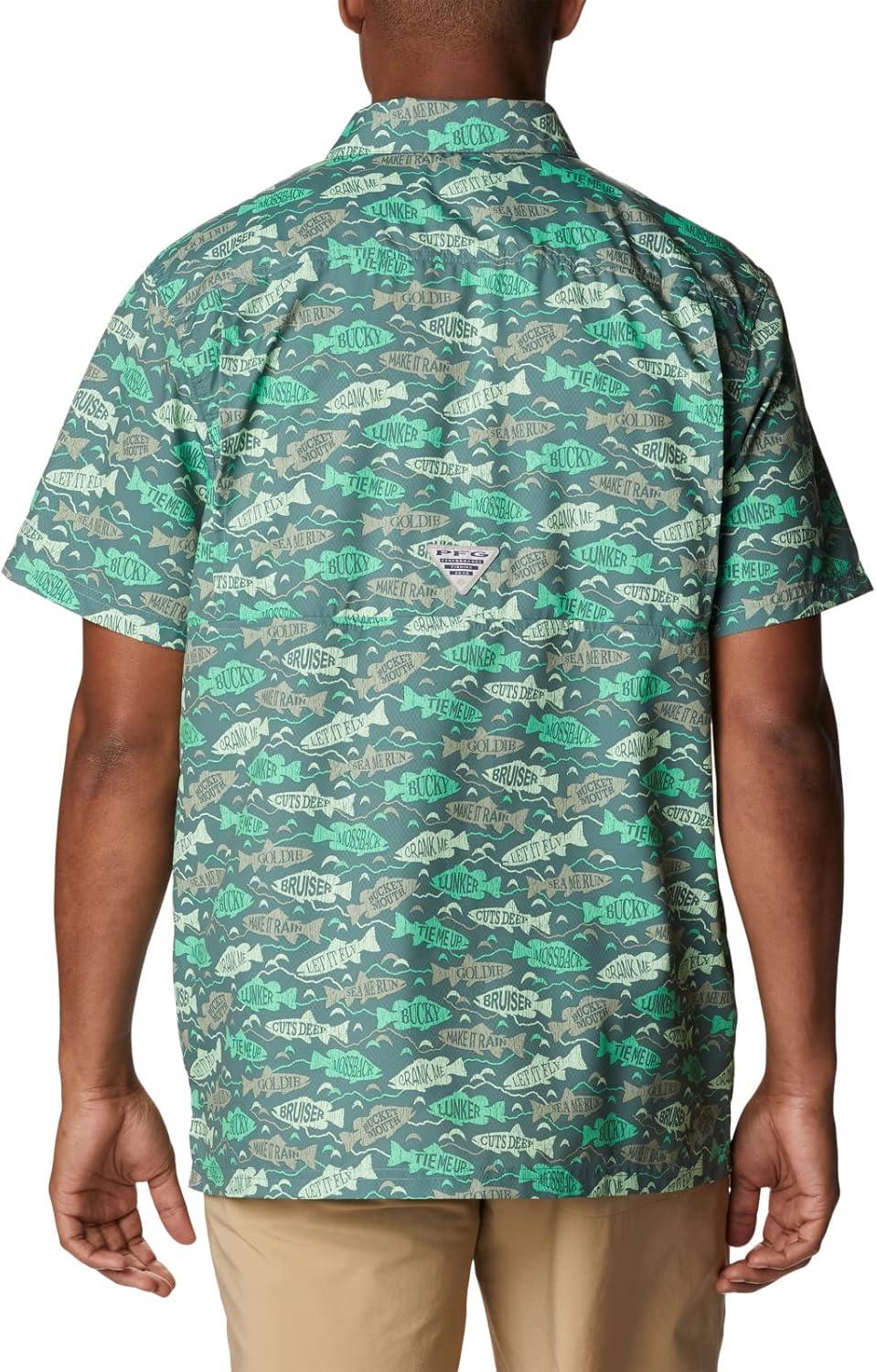 imageColumbia Mens Super Slack Tide Camp Shirt Short SleeveSafari Fishfinder Print