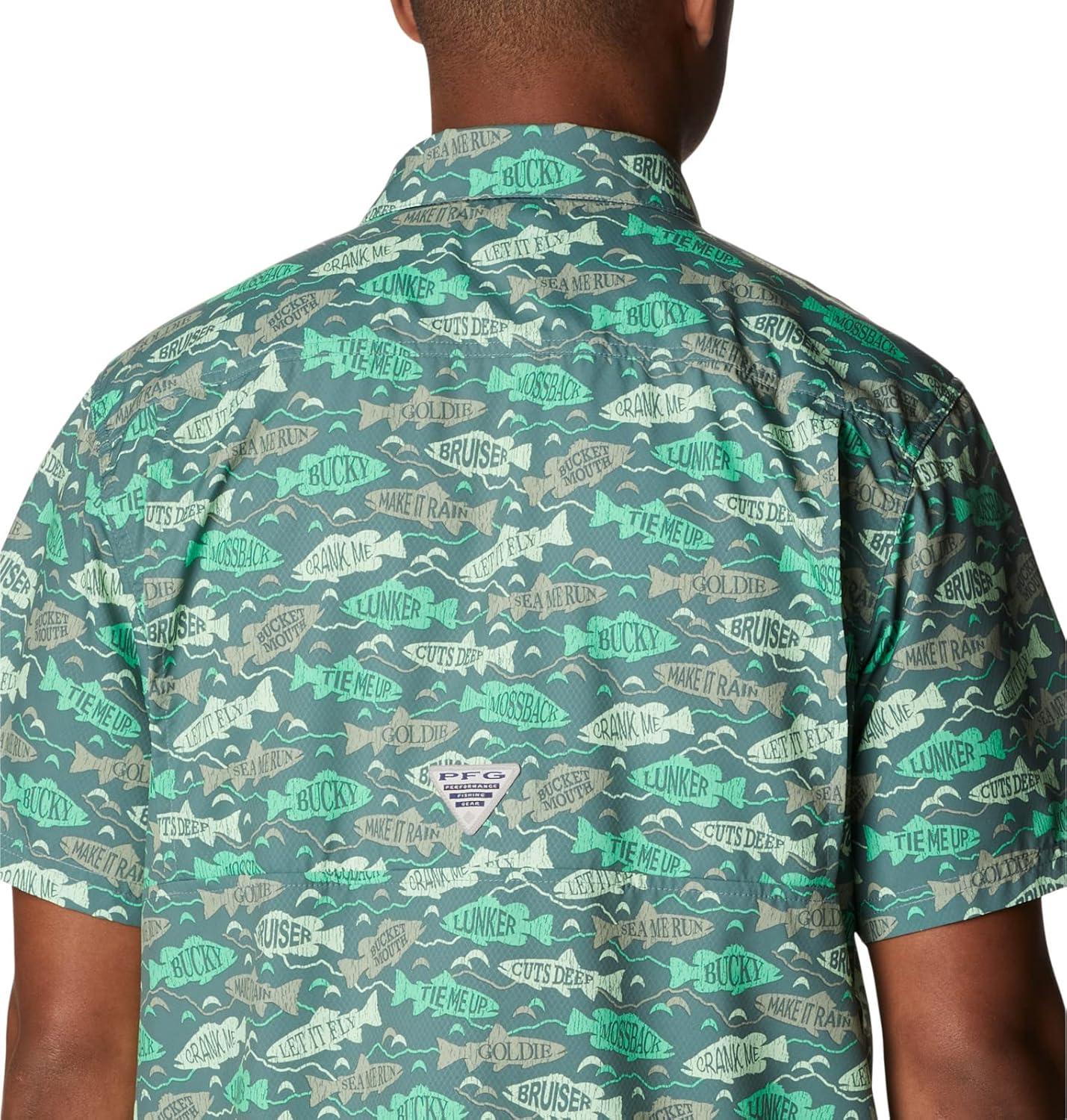 imageColumbia Mens Super Slack Tide Camp Shirt Short SleeveSafari Fishfinder Print