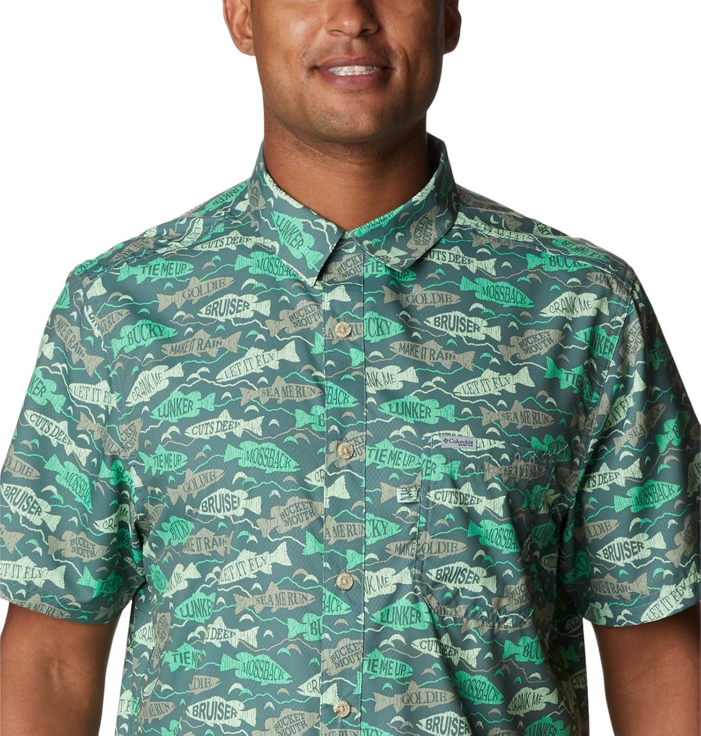 imageColumbia Mens Super Slack Tide Camp Shirt Short SleeveSafari Fishfinder Print