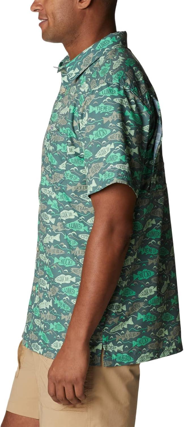 imageColumbia Mens Super Slack Tide Camp Shirt Short SleeveSafari Fishfinder Print