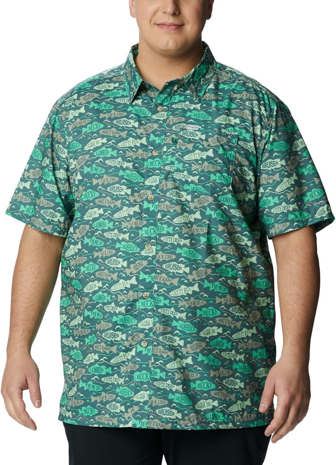 imageColumbia Mens Super Slack Tide Camp Shirt Short SleeveSafari Fishfinder Print